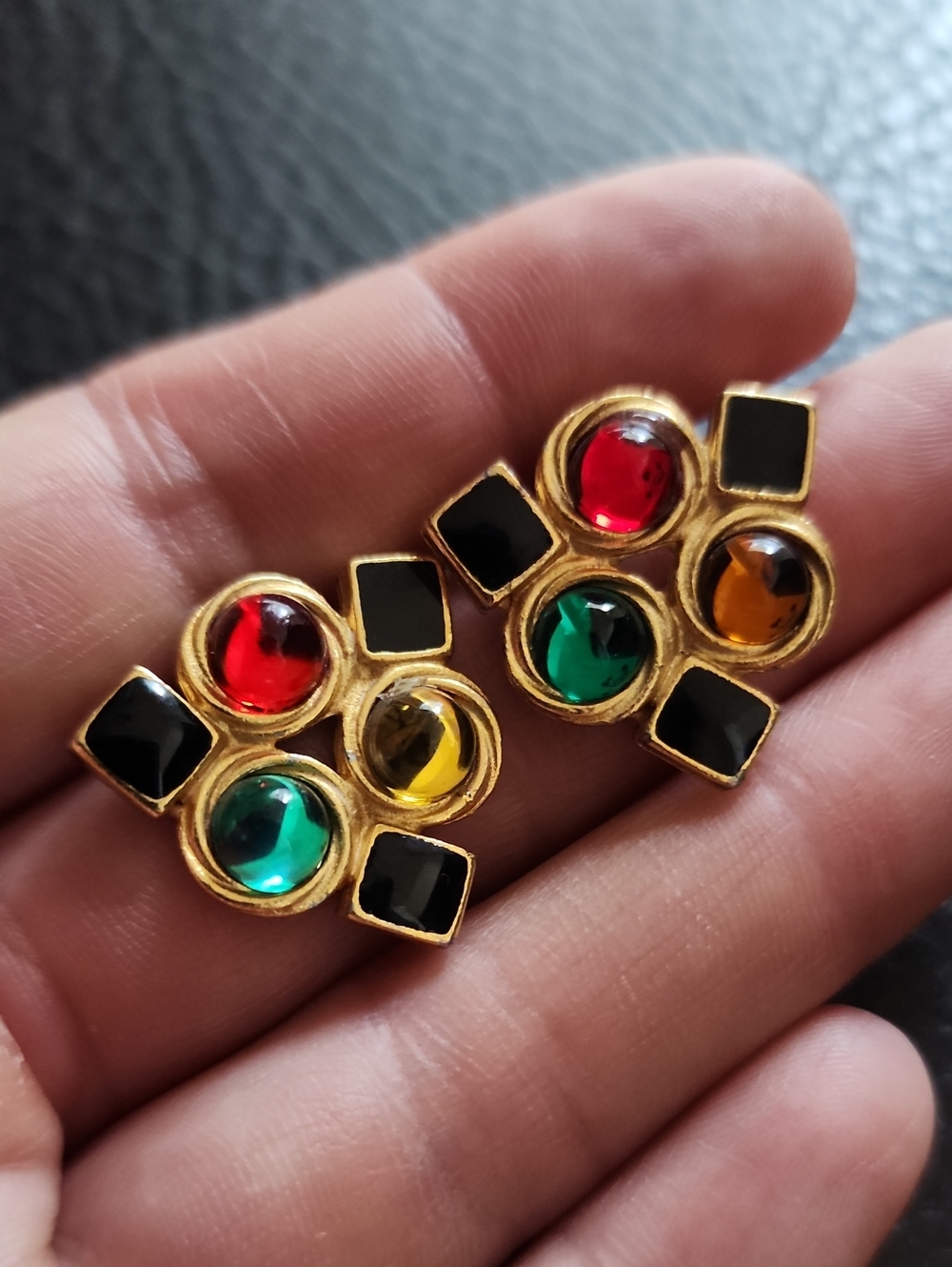 Gold-Tone Multicolor Cabochon Cluster Earrings - Women's Jewelry